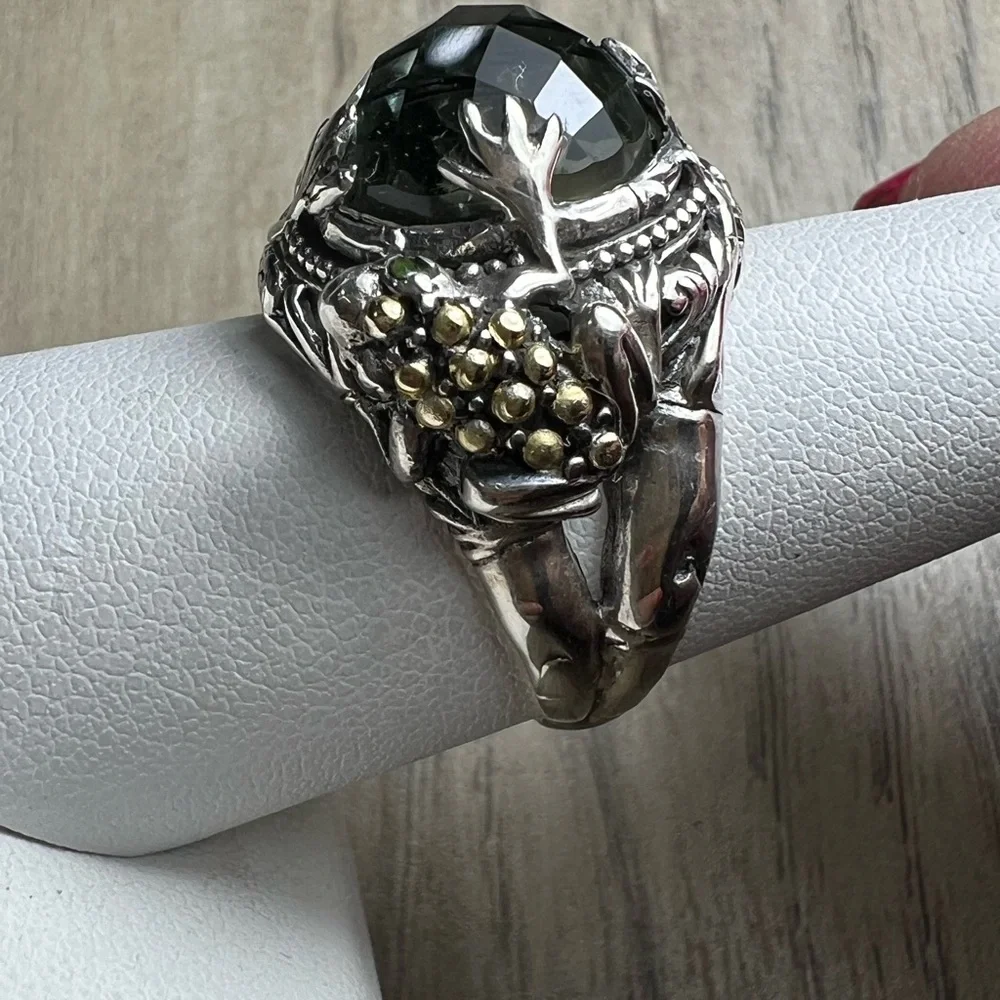 Robert Manse Sterling Silver 18K Gold Green Prasiolite Stone Frog Ring Size 8